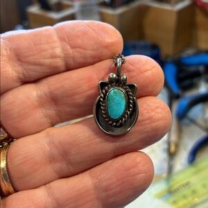 Beautiful sterling silver turquoise Navajo necklace.